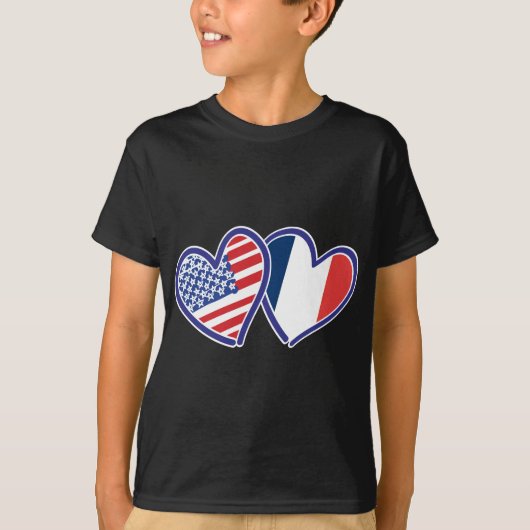 アメリカとフランスのラブハート Tシャツ (正面)