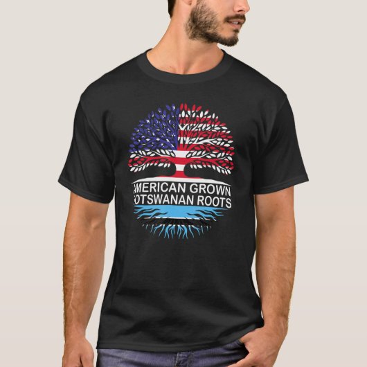 アメリカとボツワナの旗 アメリカで育ったボツワナの根 Tシャツ (正面)