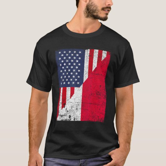 アメリカとポーランドの国旗 半分こデザイン Tシャツ (正面)