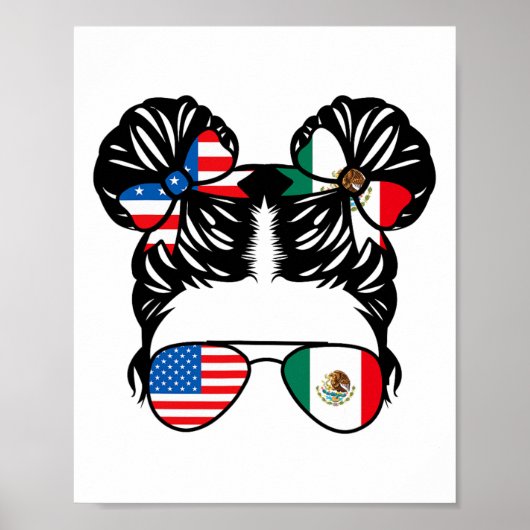 アメリカとメキシコハーフの女の子 USAメキシコ国旗 パ ポスター (正面)