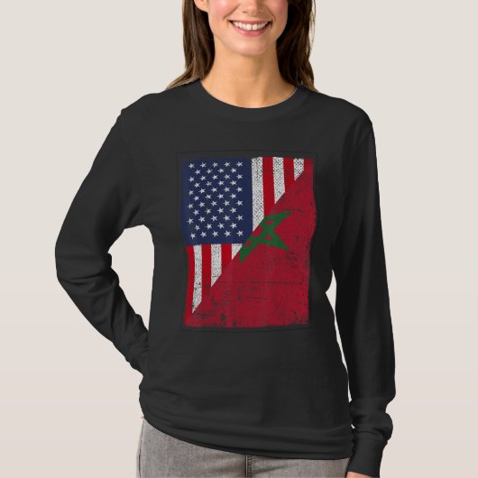 アメリカとモロッコの国旗 半分ずつデザイン Tシャツ (正面)