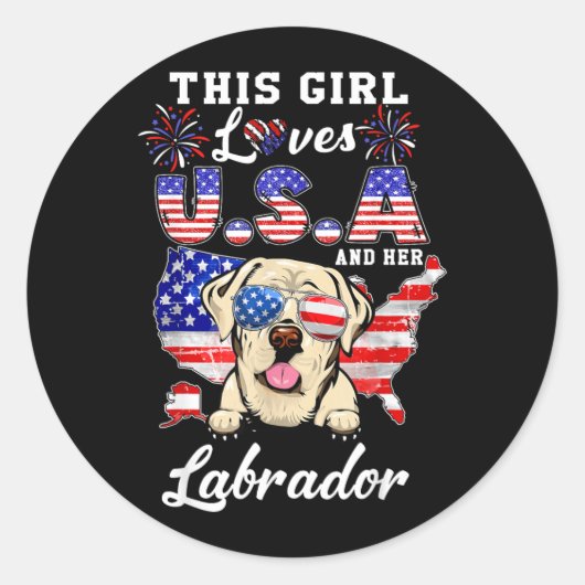 アメリカと犬が好きな女の子 7月4日 ラブラドール ラウンドシール (正面)