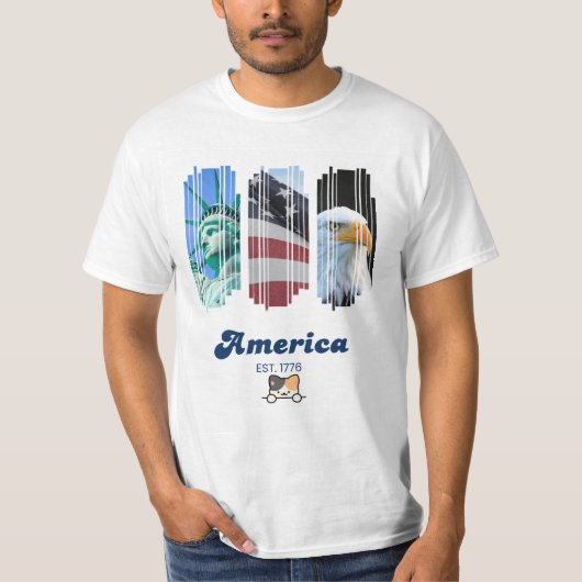 アメリカと猫のデザインTシャツ Tシャツ (正面)