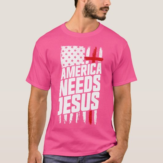 アメリカにイエスが必要 キリスト教の信仰 愛国的なギフト Tシャツ (正面)