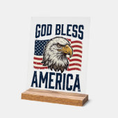 アメリカに祝福を イーグル愛国ベクター デザイン 1 アクリルサイン (傾斜)