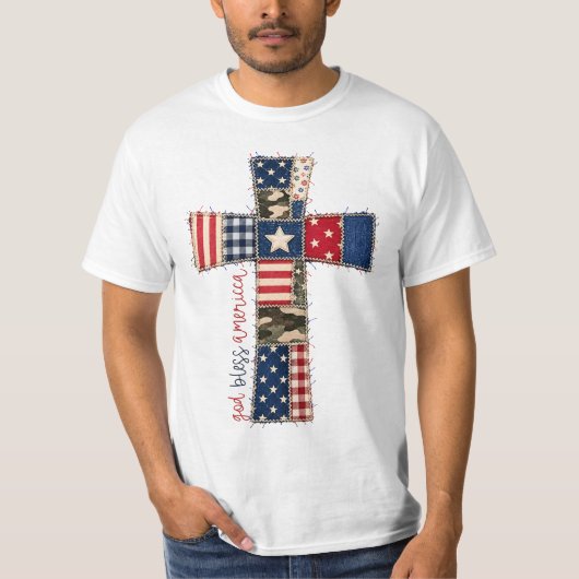 アメリカに祝福を パッチワーククロス Tシャツ (正面)