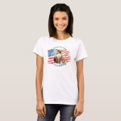 アメリカに祝福を 星条旗/鷲/花 Tシャツ (正面フル)