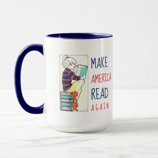 アメリカに読み書き能力の白及び青を再度読ませます マグカップ (左)