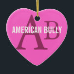 アメリカのいじめっ子の品種モノグラム セラミックオーナメント<br><div class="desc">このカスタマイズ可能なアメリカのいじめっ子の製品設計はアメリカのいじめっ子の恋人および所有者のためのユニークな犬の品種ギフトを作ります!
それをカスタマイズか、または個人化して下さい!
 デザインをカスタマイズときさらに特性を示して下さい: モノグラムのなイニシャルまたは背景のフォントか色(色)を変えて下さい、編集しますか、または文字を(あなたの選択のフォントを使用して)加えて下さい、またはイメージを加えて下さい。</div>