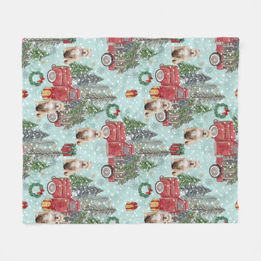 アメリカのいじめっ犬レッドクリスマストラックフェスティバル フリースブランケット (正面(横))