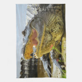 アメリカのわにクローズアップ。 さしせまった キッチンタオル (縦)