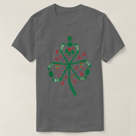 アメリカのアイスホッケークリスマススティックツリークリスマスの詐欺 Tシャツ (デザイン正面)