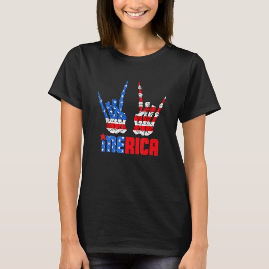 アメリカのアメリカのアメリカのアメリカの7月の4日のメリカロックのサイン Tシャツ (正面)
