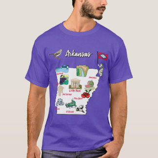 アメリカのアーカンソー州の主要都市の地図イラスト Tシャツ