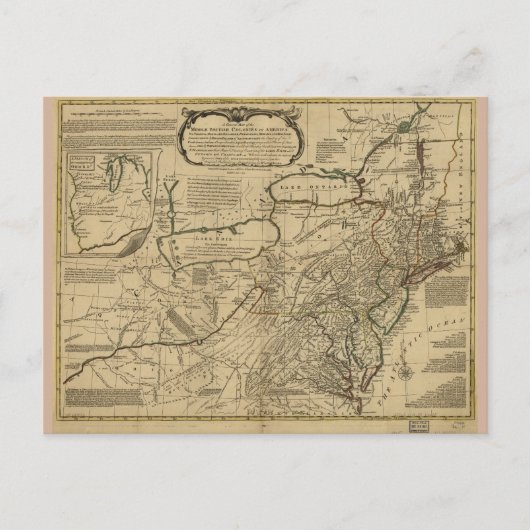 アメリカのイギリス植民地の地図(1771年) ポストカード (正面)