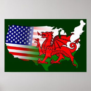 アメリカのウェールズ国旗のポスター ポスター