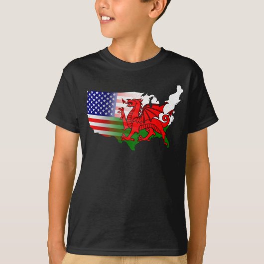 アメリカのウェールズ国旗の地図 Tシャツ (正面)