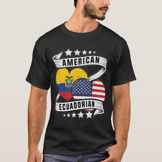 アメリカのエクアドル国旗のシャツ、ハーフ・エクアドル Tシャツ (正面)