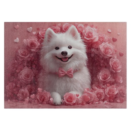 アメリカのエスキモとバラ – バレンタインデー カッティングボード (正面)