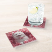 アメリカのエスキモとバラ – バレンタインデー ガラスコースター (アングル)