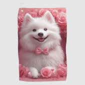 アメリカのエスキモとバラ – バレンタインデー ゴルフタオル (正面)