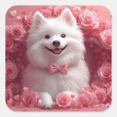 アメリカのエスキモとバラ – バレンタインデー スクエアシール (正面)