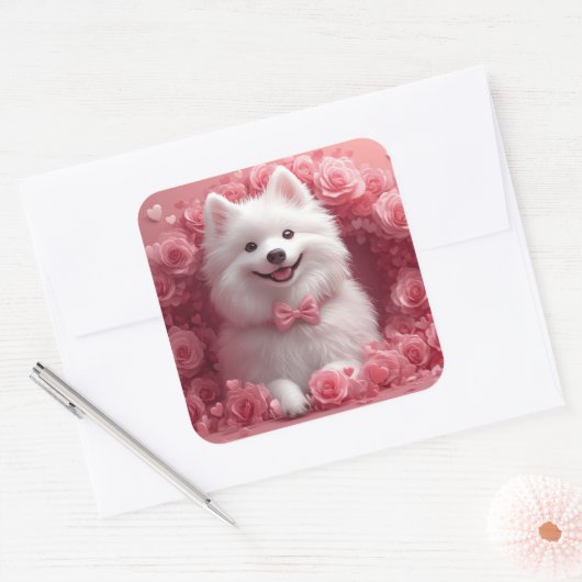 アメリカのエスキモとバラ – バレンタインデー スクエアシール (封筒)