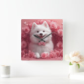 アメリカのエスキモとバラ – バレンタインデー スクエア壁時計 (ホーム)