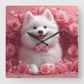 アメリカのエスキモとバラ – バレンタインデー スクエア壁時計 (正面)