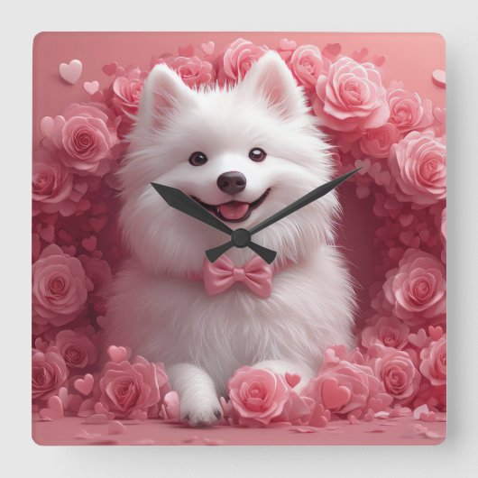 アメリカのエスキモとバラ – バレンタインデー スクエア壁時計 (正面)