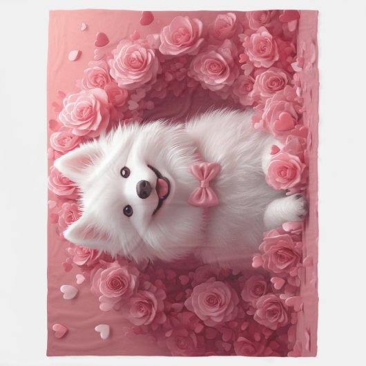 アメリカのエスキモとバラ – バレンタインデー フリースブランケット (正面)