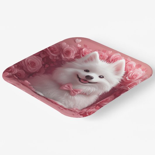 アメリカのエスキモとバラ – バレンタインデー ペーパープレート (傾斜あり)