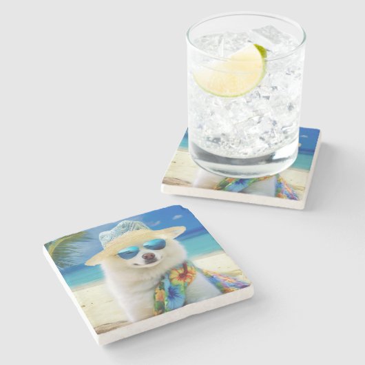 アメリカのエスキモビーチ、犬の恋人のための夏の贈り物 ストーンコースター (横)