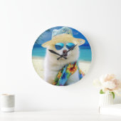 アメリカのエスキモビーチ、犬の恋人のための夏の贈り物 ラージ壁時計 (ホーム)