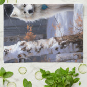 アメリカのエスキモーが雪のクリスマスを過ごす キッチンタオル (折り畳み)