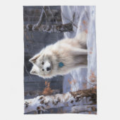 アメリカのエスキモーが雪のクリスマスを過ごす キッチンタオル (縦)