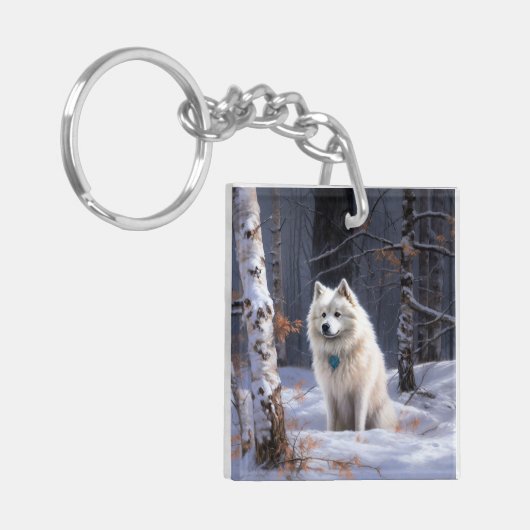 アメリカのエスキモーが雪のクリスマスを過ごす キーホルダー (正面左)