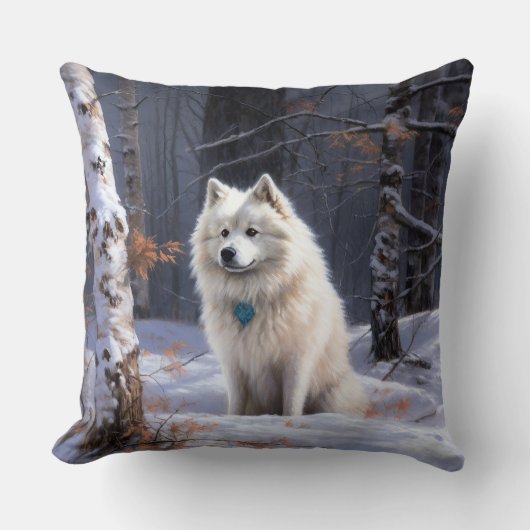 アメリカのエスキモーが雪のクリスマスを過ごす クッション (正面)