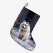 アメリカのエスキモーが雪のクリスマスを過ごす スモールクリスマスストッキング (正面 (吊り時))