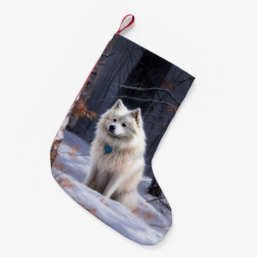 アメリカのエスキモーが雪のクリスマスを過ごす スモールクリスマスストッキング (正面 (吊り時))