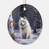 アメリカのエスキモーが雪のクリスマスを過ごす セラミックオーナメント (左)