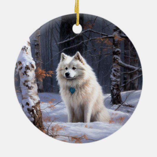 アメリカのエスキモーが雪のクリスマスを過ごす セラミックオーナメント (裏面)