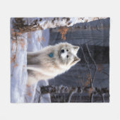 アメリカのエスキモーが雪のクリスマスを過ごす フリースブランケット (正面(横))