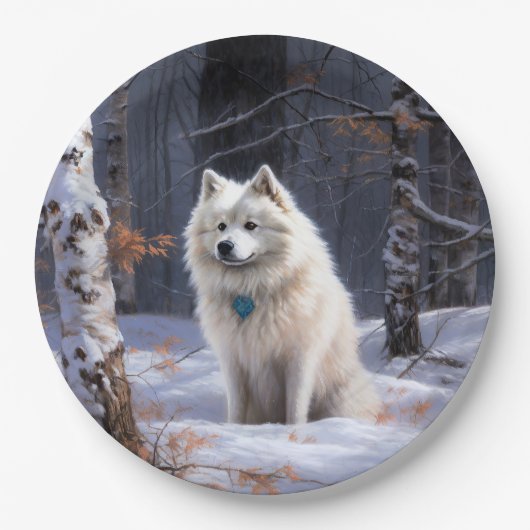 アメリカのエスキモーが雪のクリスマスを過ごす ペーパープレート (正面)