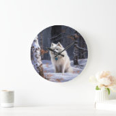 アメリカのエスキモーが雪のクリスマスを過ごす ラージ壁時計 (ホーム)