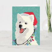 アメリカのエスキモーのSamoyedのかわいい小犬のクリスマス シーズンカード (正面)