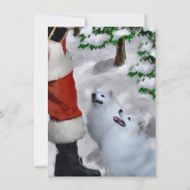 アメリカのエスキモー犬がサンタクリスマスカードに出会う