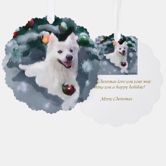 アメリカのエスキモー犬のクリスマス オーナメントカード (正面/裏面)