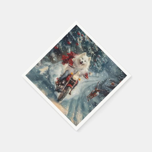 アメリカのエスキモー犬のクリスマス スタンダードカクテルナプキン (角)