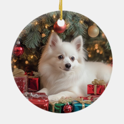 アメリカのエスキモー犬のクリスマス セラミックオーナメント (裏面)